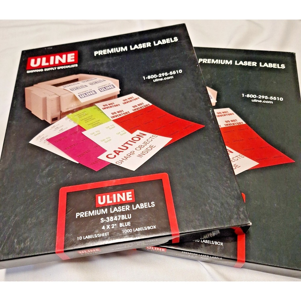2 Boxes ULINE S-3847BLU Premium Laser Labels‎ 4 x 2" Blue 1000 Per Box = 2000